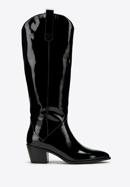 Women's patent leather cowboy knee high boots, black, 97-D-509-1-40, Photo 1