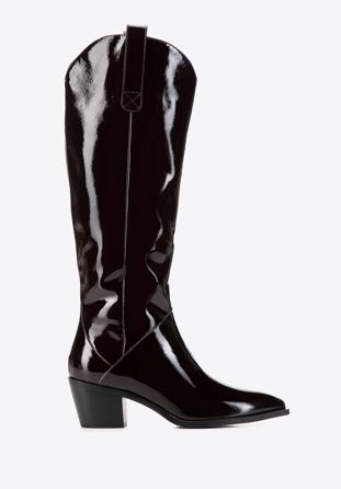 Women's patent leather cowboy knee high boots, deep burgundy, 97-D-509-3-36, Photo 1