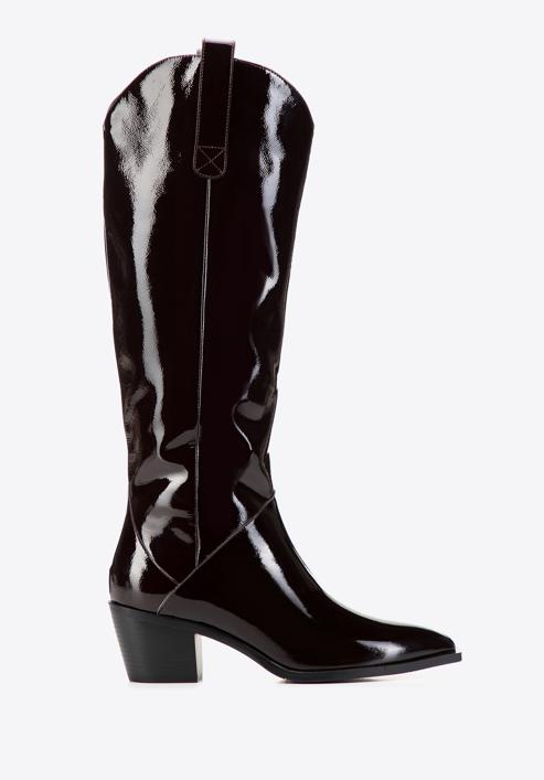 Women's patent leather cowboy knee high boots, deep burgundy, 97-D-509-3-41, Photo 1