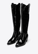 Women's patent leather cowboy knee high boots, black, 97-D-509-3-39, Photo 2