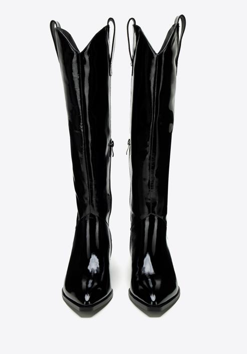 Women's patent leather cowboy knee high boots, black, 97-D-509-3-40, Photo 3