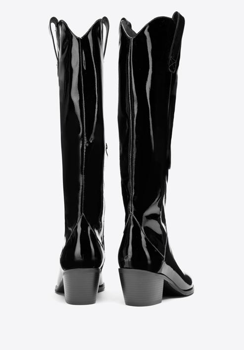 Women's patent leather cowboy knee high boots, black, 97-D-509-3-41, Photo 4
