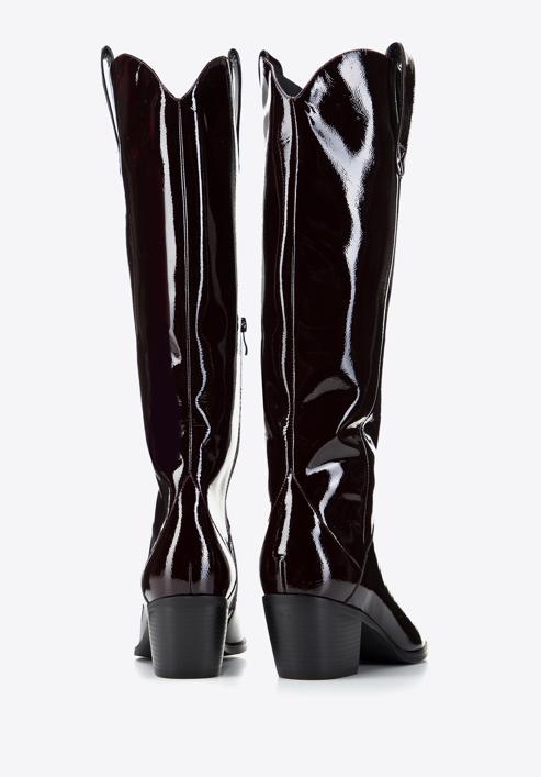 Women's patent leather cowboy knee high boots, deep burgundy, 97-D-509-3-41, Photo 4