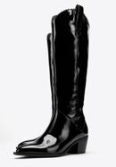 Women's patent leather cowboy knee high boots, black, 97-D-509-3-39, Photo 7