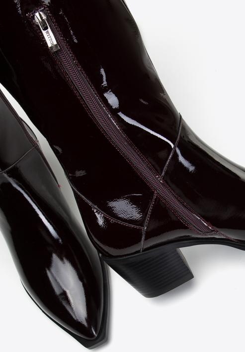 Women's patent leather cowboy knee high boots, deep burgundy, 97-D-509-3-36, Photo 7