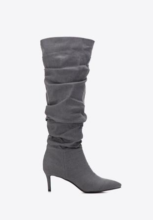 Denim high stiletto heel boots, dark grey, 97-D-523-1-35, Photo 1