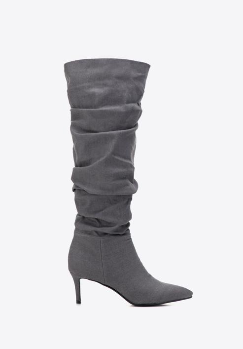 Denim high stiletto heel boots, dark grey, 97-D-523-1-38, Photo 1