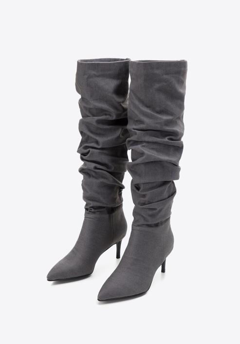 Denim high stiletto heel boots, dark grey, 97-D-523-1-38, Photo 2