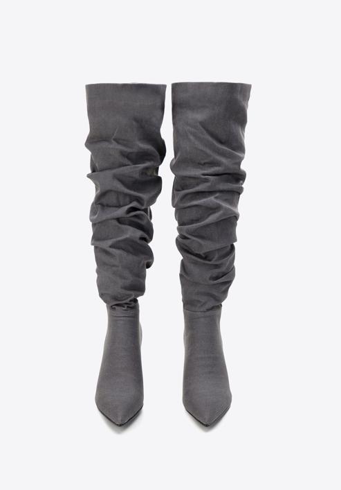 Denim high stiletto heel boots, dark grey, 97-D-523-7-37, Photo 3
