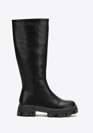 Women's leather platform boots, black, 97-D-857-1-38, Photo 1