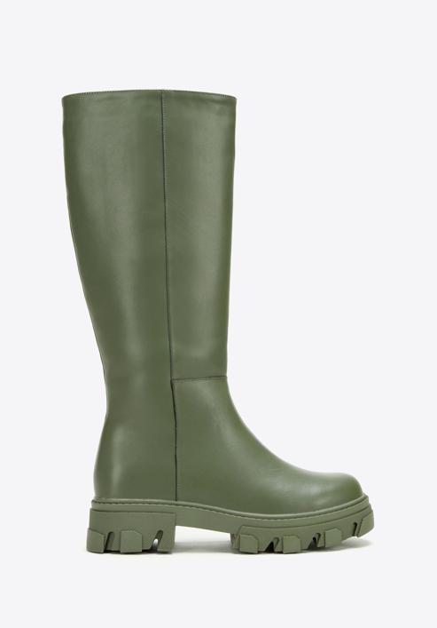 Women's leather platform boots, dark green, 97-D-857-3-39, Photo 1