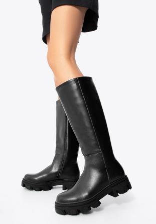 Women's leather platform boots, black, 97-D-857-1-39, Photo 1
