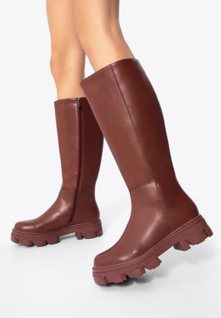 Women's leather platform boots, cherry, 97-D-857-3-36, Photo 1