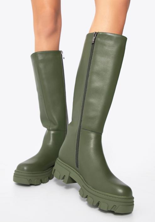 Women's leather platform boots, dark green, 97-D-857-3-39, Photo 16