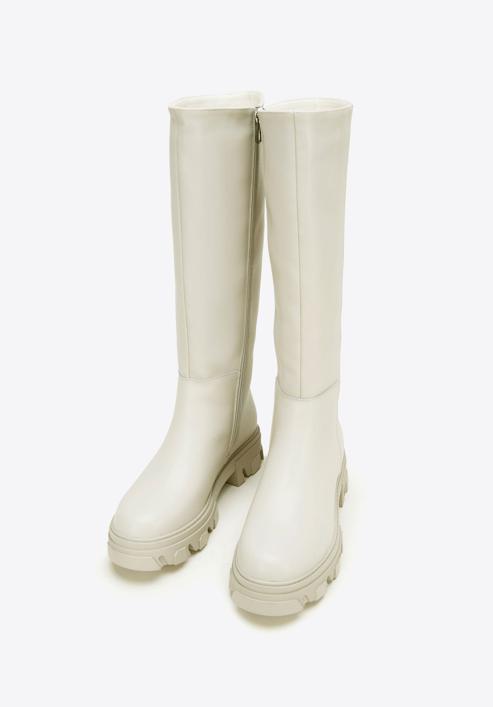 Women's leather platform boots, beige grey, 97-D-857-1-39, Photo 2