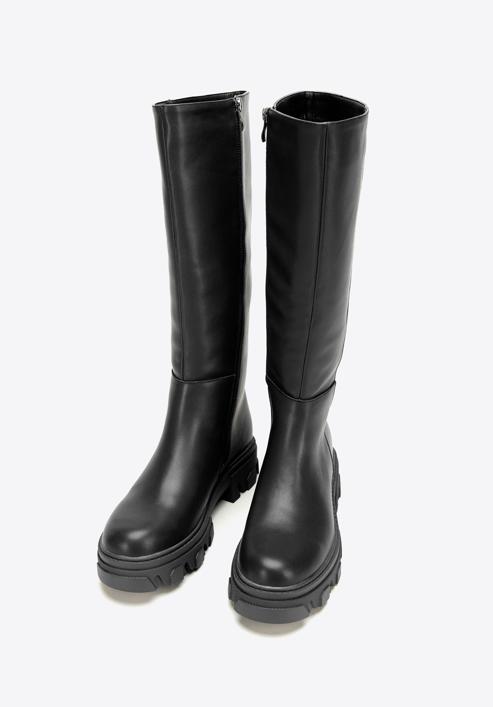 Women's leather platform boots, black, 97-D-857-3-41, Photo 2