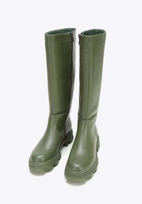 Women's leather platform boots, dark green, 97-D-857-Z-40, Photo 2