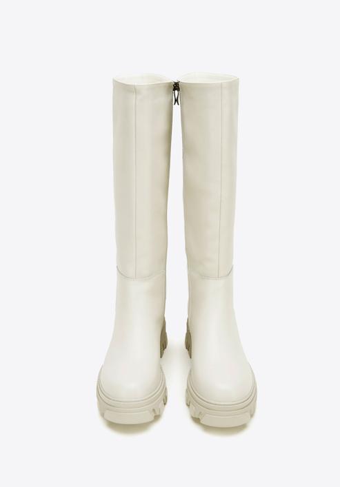 Women's leather platform boots, beige grey, 97-D-857-3-41, Photo 3