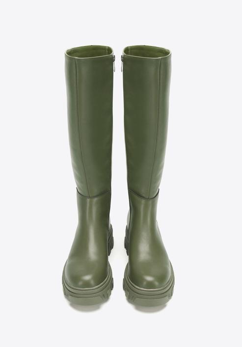 Women's leather platform boots, dark green, 97-D-857-3-39, Photo 3