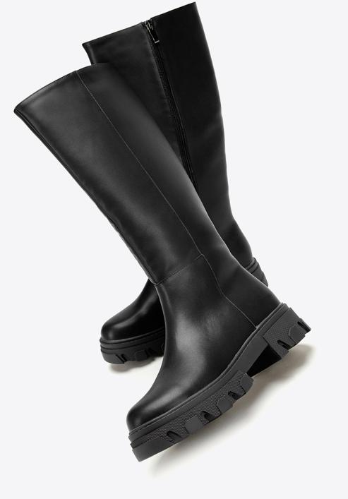 Women's leather platform boots, black, 97-D-857-3-41, Photo 6