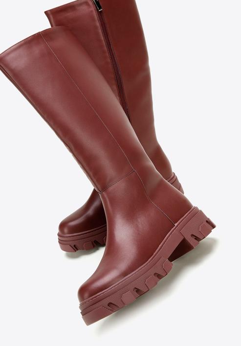 Women's leather platform boots, cherry, 97-D-857-Z-40, Photo 6