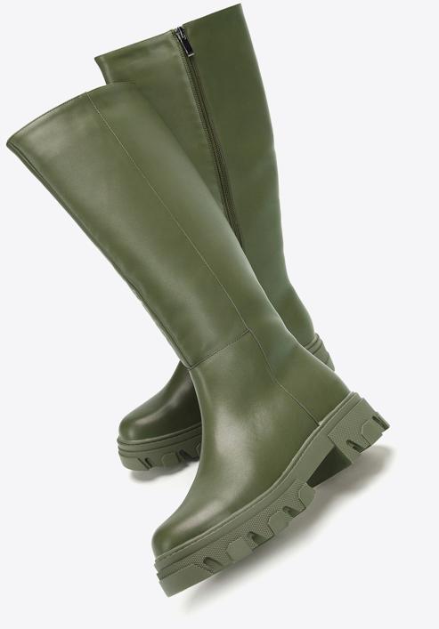 Women's leather platform boots, dark green, 97-D-857-1-37, Photo 6