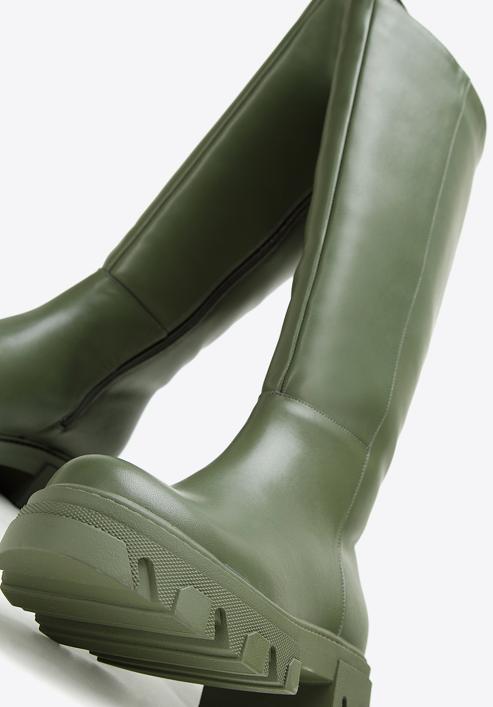Women's leather platform boots, dark green, 97-D-857-0-37, Photo 7