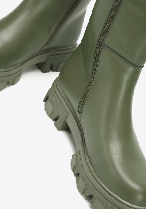 Women's leather platform boots, dark green, 97-D-857-Z-40, Photo 9
