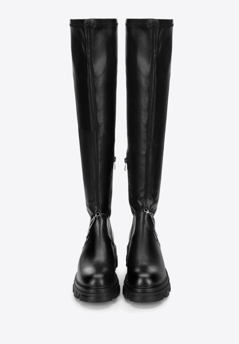 Women's leather over the knee boots with chain detail, black, 97-D-502-1-36, Photo 3