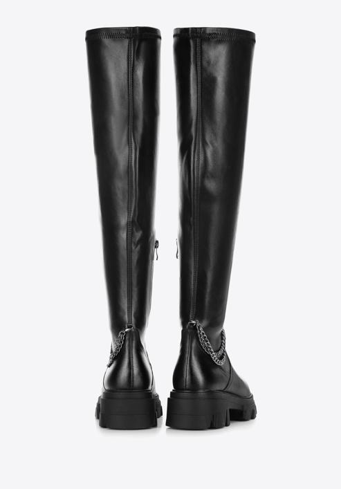 Women's leather over the knee boots with chain detail, black, 97-D-502-1-36, Photo 4