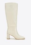 Women's monogram knee high boots, cream, 97-D-513-1-36, Photo 1