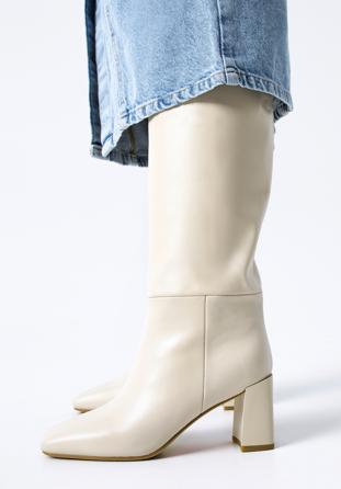 Women's monogram knee high boots, cream, 97-D-513-0-36, Photo 1