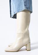 Women's monogram knee high boots, cream, 97-D-513-1-41, Photo 15