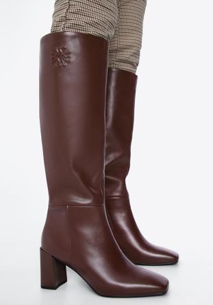 Women's monogram knee high boots, plum, 97-D-513-3-35, Photo 1
