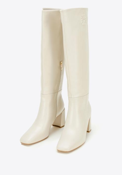 Women's monogram knee high boots, cream, 97-D-513-1-41, Photo 2