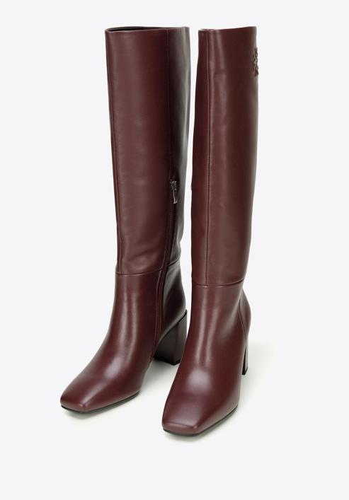 Women's monogram knee high boots, plum, 97-D-513-3-36, Photo 2