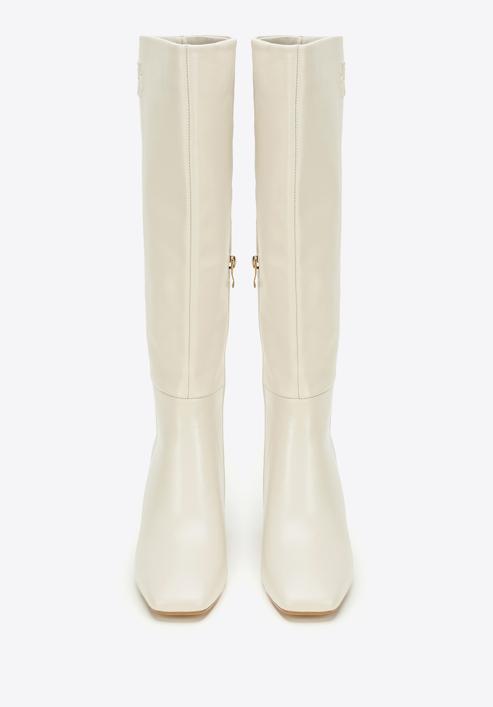 Women's monogram knee high boots, cream, 97-D-513-1-41, Photo 3