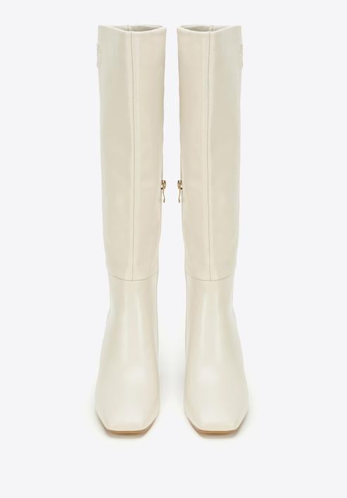 Women's monogram knee high boots, cream, 97-D-513-0-38, Photo 3