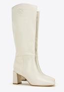 Women's monogram knee high boots, cream, 97-D-513-1-41, Photo 7