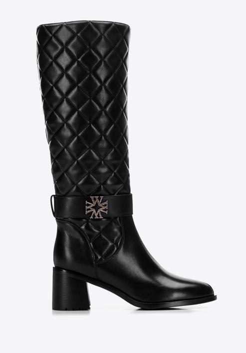 Women's leather knee high boots with quilted upper, black, 97-D-506-1-37, Photo 1