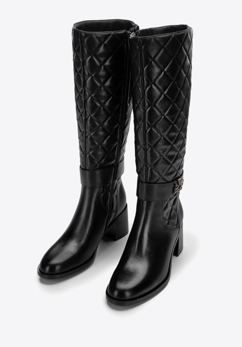 Women's leather knee high boots with quilted upper, black, 97-D-506-1-36, Photo 2