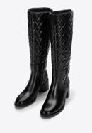 Women's leather knee high boots with quilted upper, black, 97-D-506-1-35, Photo 2