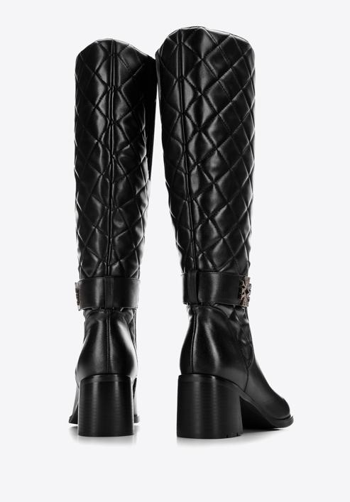 Women's leather knee high boots with quilted upper, black, 97-D-506-1-37, Photo 4