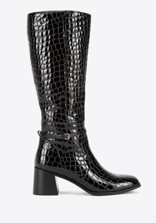 Patent leather flare heeled boots, black, 95-D-508-1-39, Photo 1