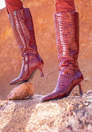 Patent leather high heeled boots, burgundy, 95-D-507-3-40, Photo 1