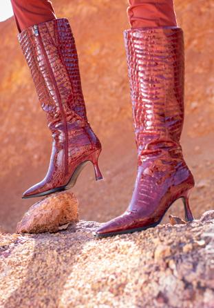 Patent leather high heeled boots, burgundy, 95-D-507-3-37, Photo 1