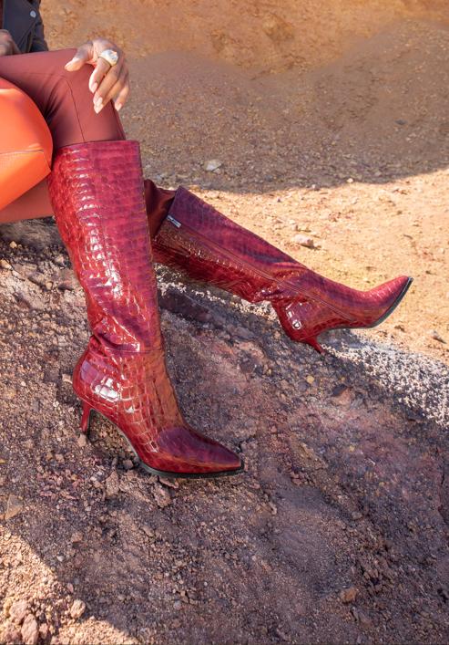 Patent leather high heeled boots, burgundy, 95-D-507-1-39, Photo 16