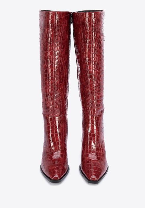 Patent leather high heeled boots, burgundy, 95-D-507-3-40, Photo 3
