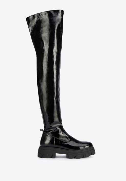 Patent leather thigh high boots, black, 95-D-803-1L-37, Photo 1