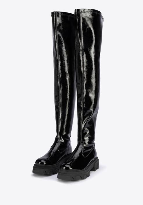 Patent leather thigh high boots, black, 95-D-803-1L-40, Photo 2